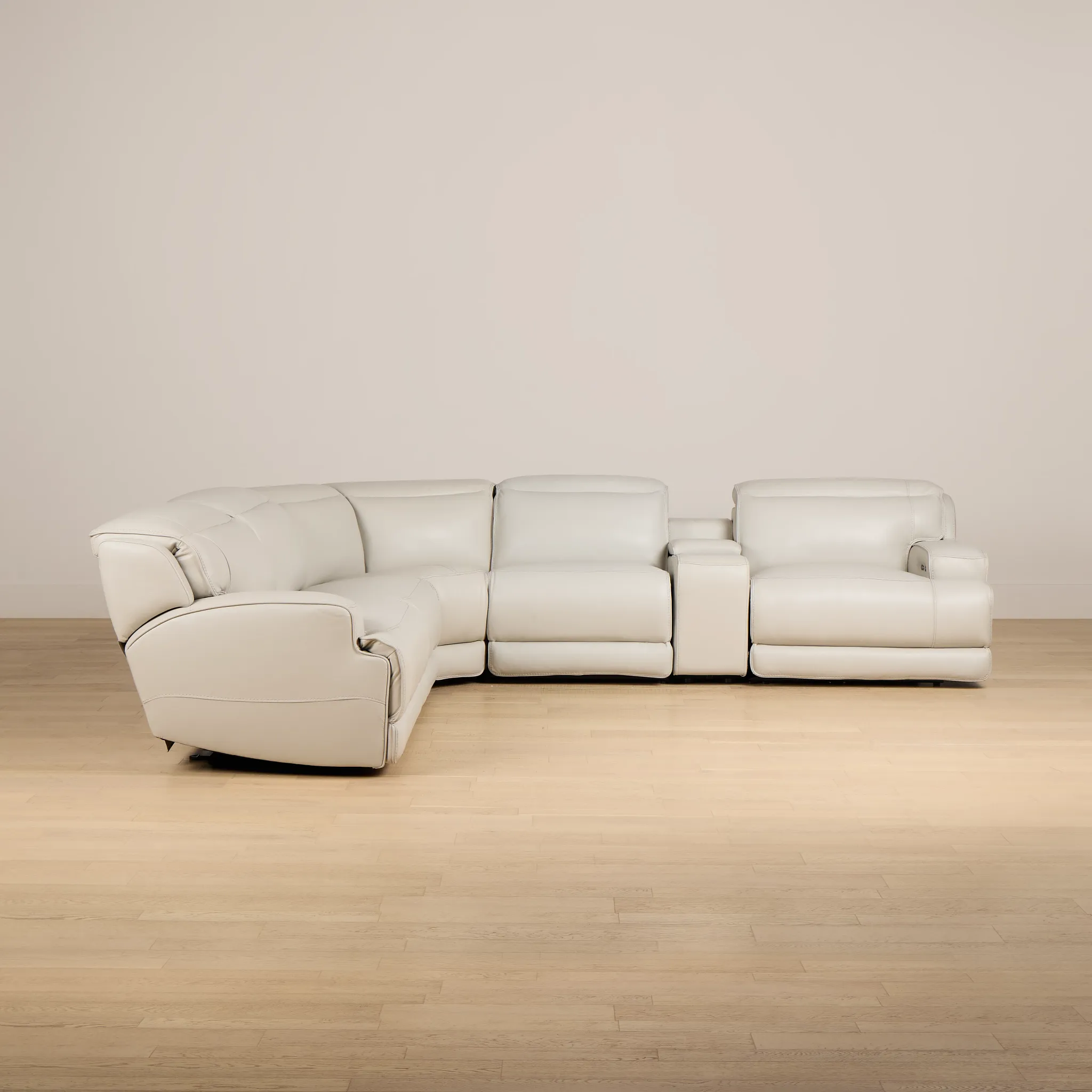 Reign Gray Leather/Vinyl Medium Dual Power 2-arm Reclining Sectional