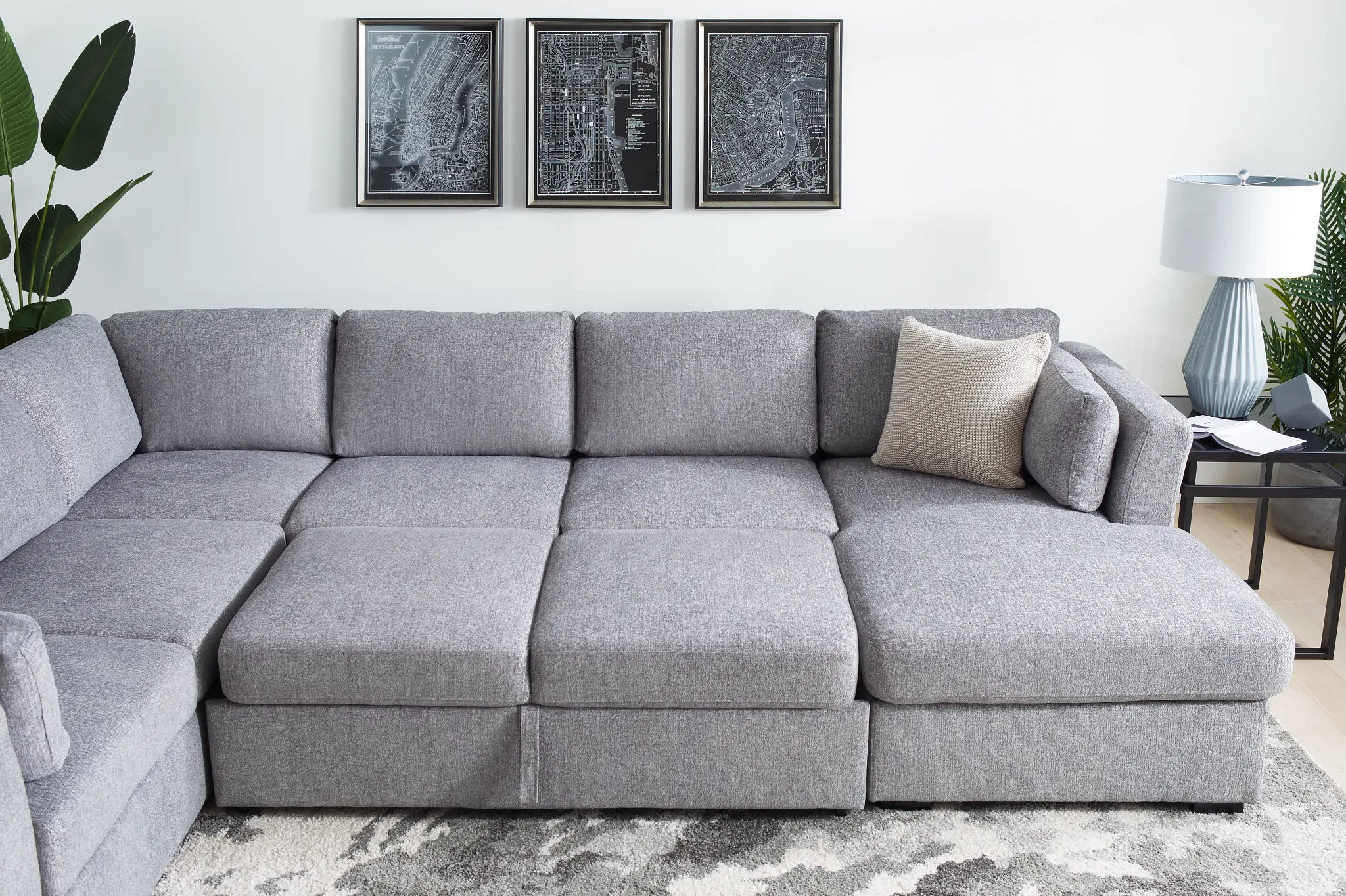 Amber Dark Gray Fabric Large Right Chaise Storage Sleeper Sectional