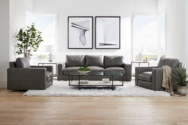 Dawkins Gray Leather Sofa Living Room