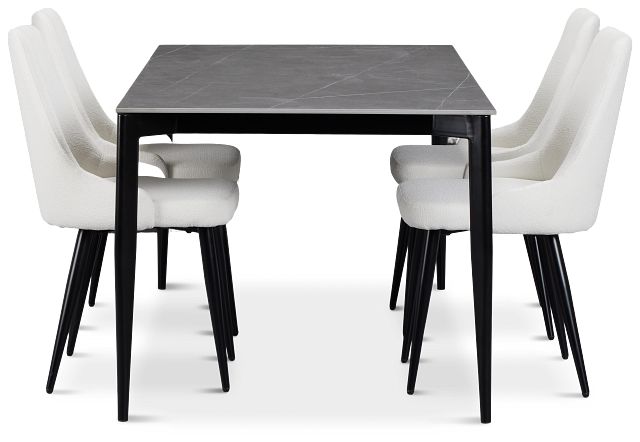 Andover Gray Rect Table & 4 White Upholstered Curved Chairs