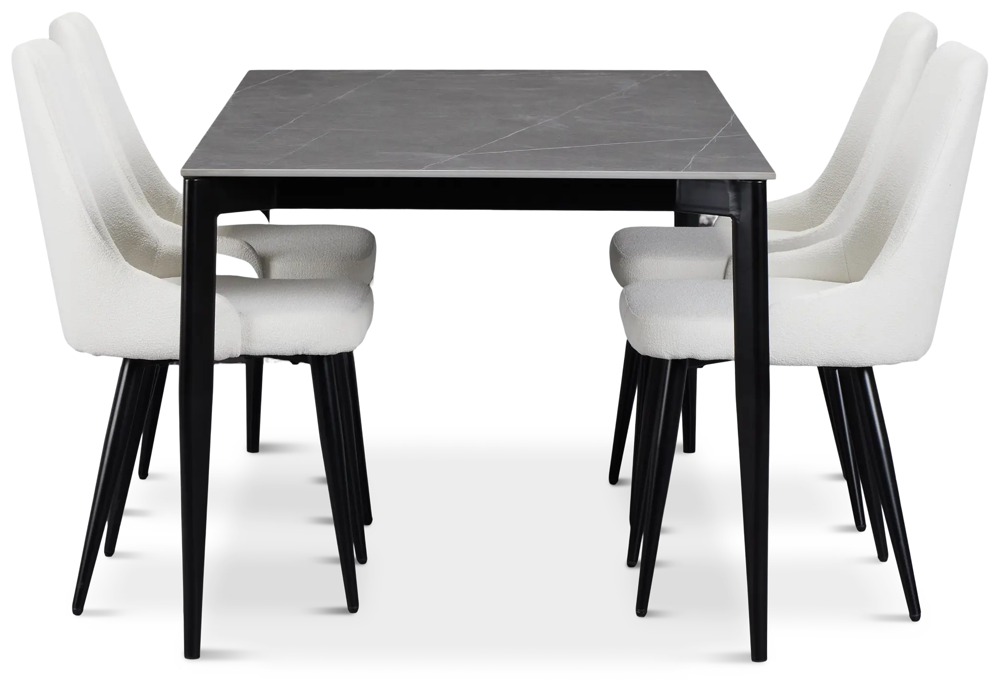 Andover Gray Rect Table & 4 White Upholstered Curved Chairs Andover Gray Rect Table & 4 White Upholstered Curved Chairs