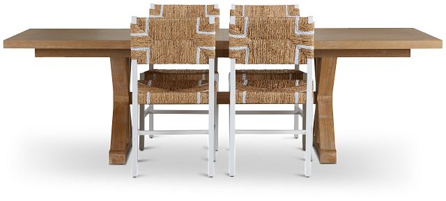 Nantucket Light Tone Trestle Table & 4 Woven Chairs
