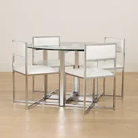 Amalfi White Glass Round Table & 4 Metal Chairs