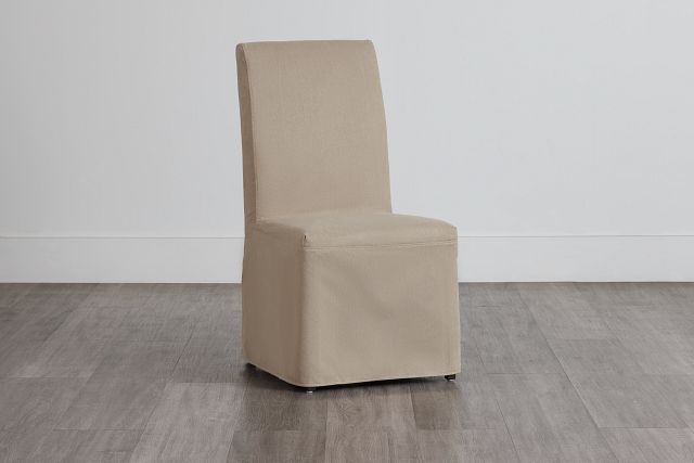Destination Beige Long Slipcover Chair With Medium-tone Leg
