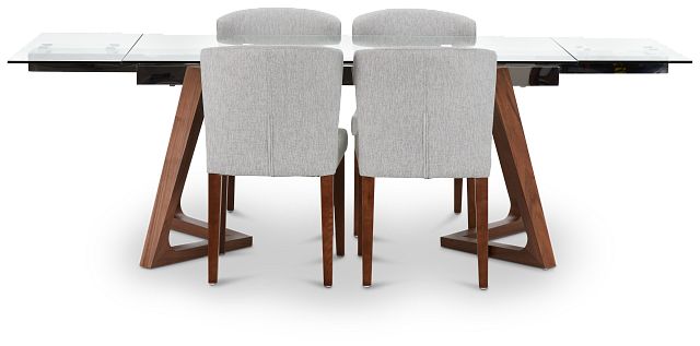 Fresno Glass Lt Gray Rectangular Table & 4 Upholstered Chairs