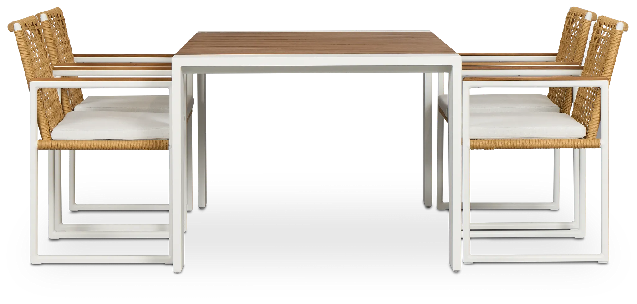 Sunrise White Teak Rectangular Table & 4 Teak Arm Chairs