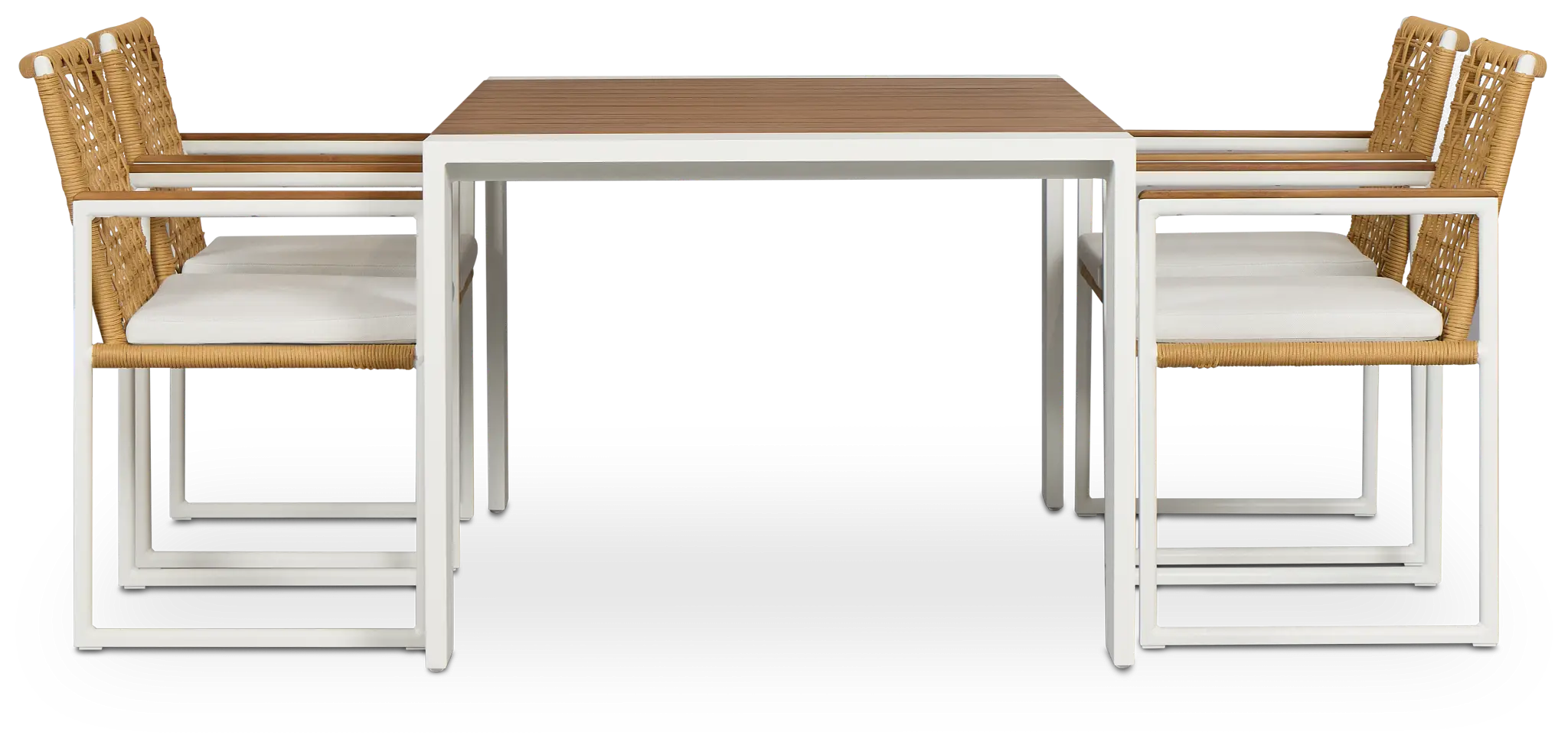 Sunrise White Teak Rectangular Table & 4 Teak Arm Chairs Sunrise White Teak Rectangular Table & 4 Teak Arm Chairs