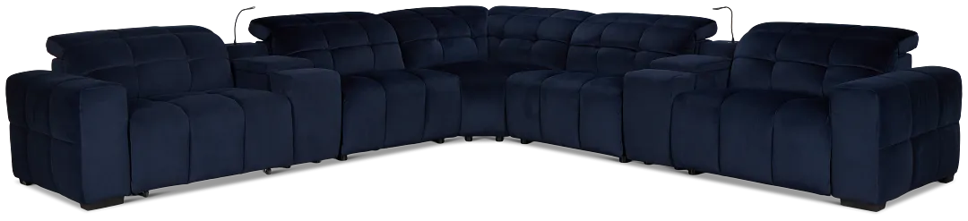 Gemma Navy Velvet Large Dual Power Right Chaise Sectional