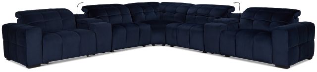 Gemma Navy Velvet Large Dual Power Right Chaise Sectional