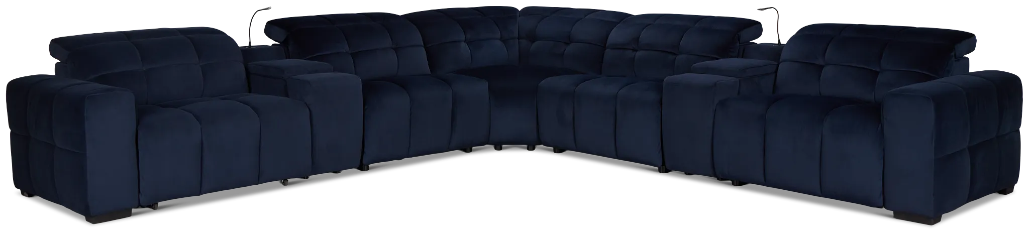 Gemma Navy Velvet Large Dual Power Right Chaise Sectional