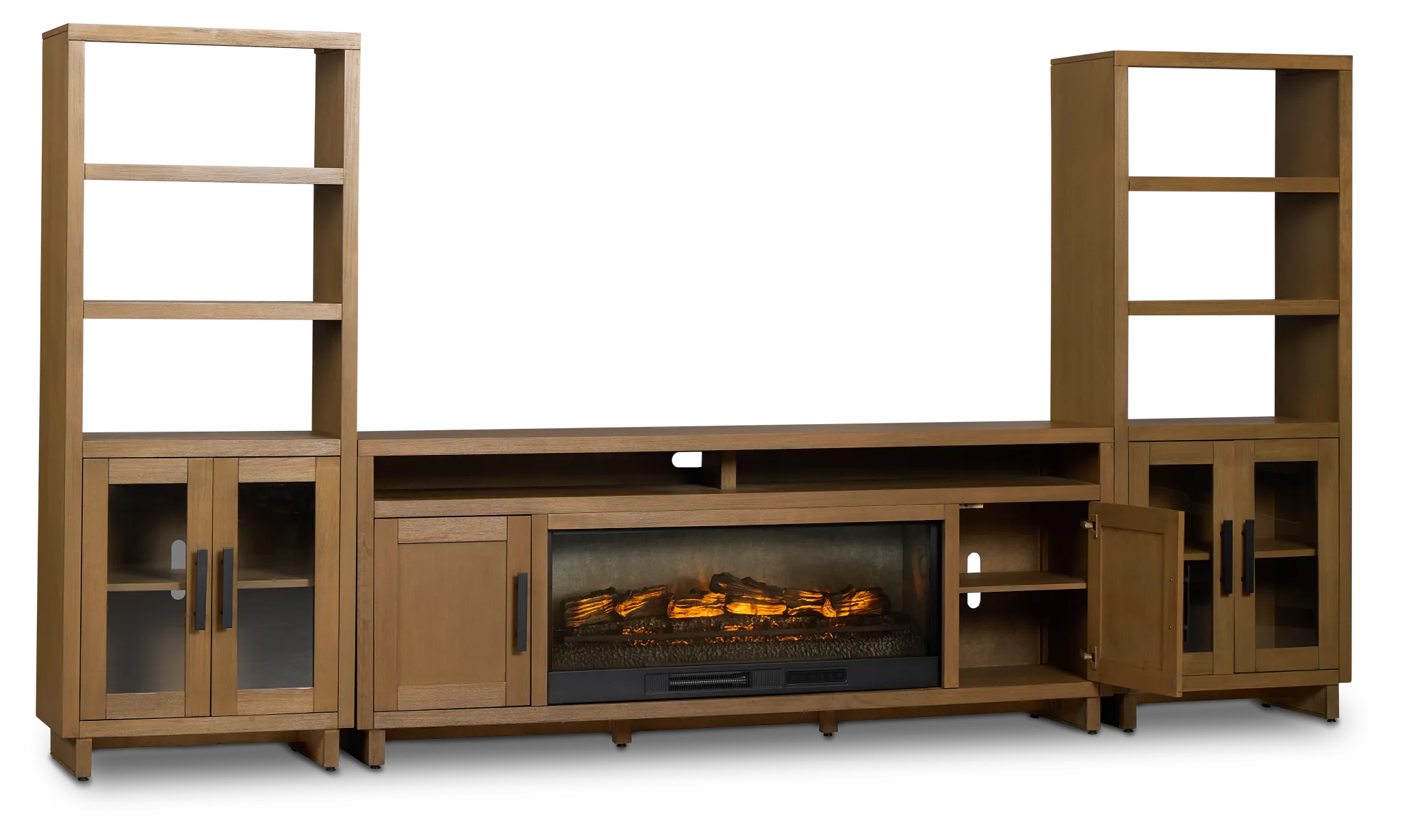 Richmond Light Tone 80" Door Pier Entertainment Wall With Fireplace