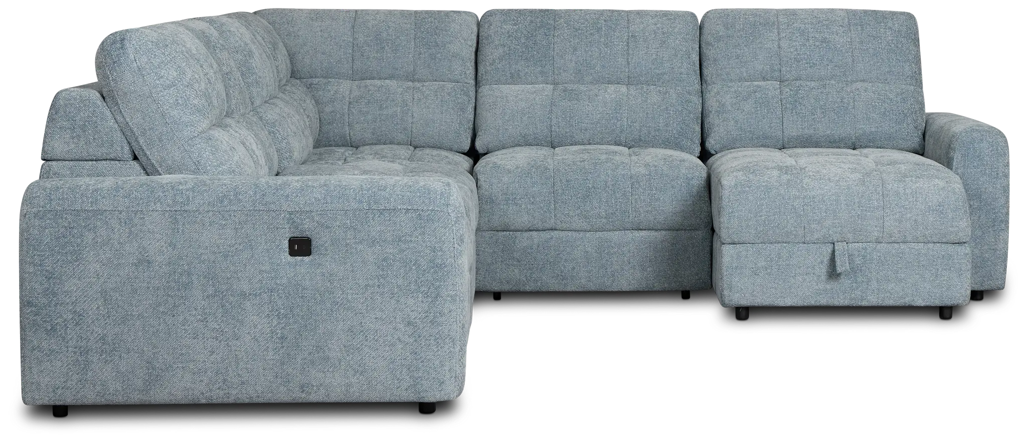 Hendrix Light Blue Fabric Small Dual Power Right Extension Chaise Sectional Hendrix Light Blue Fabric Small Dual Power Right Extension Chaise Sectional