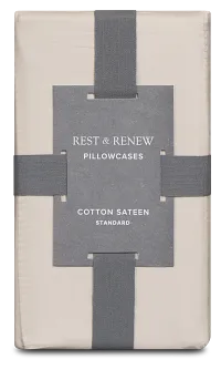 Rest & Renew Cotton Sateen Beige 300 Thread Set Of 2 Pillowcases