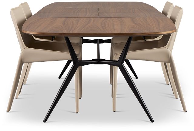 Margo Two-tone Rect Table & 4 Light Beige Upholstered Side Chairs