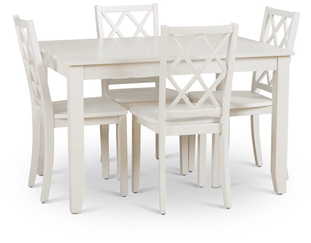 Edgartown White Rect Table & 4 White Wood Chairs