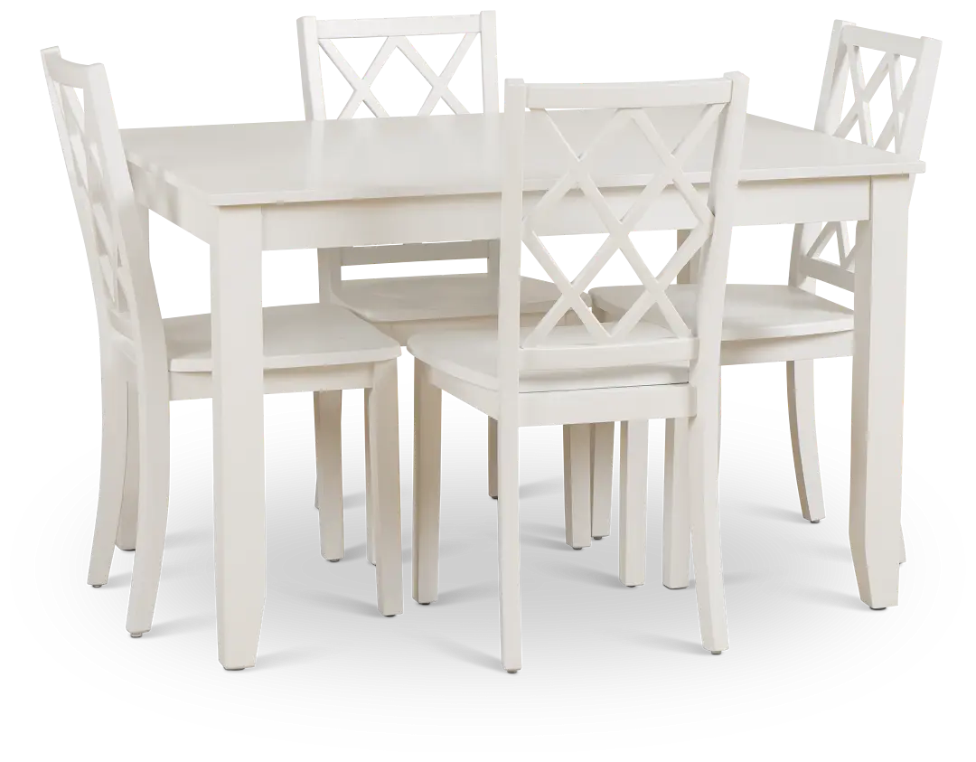 Edgartown White Rect Table & 4 White Wood Chairs Edgartown White Rect Table & 4 White Wood Chairs