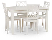Edgartown White Rect Table & 4 White Wood Chairs