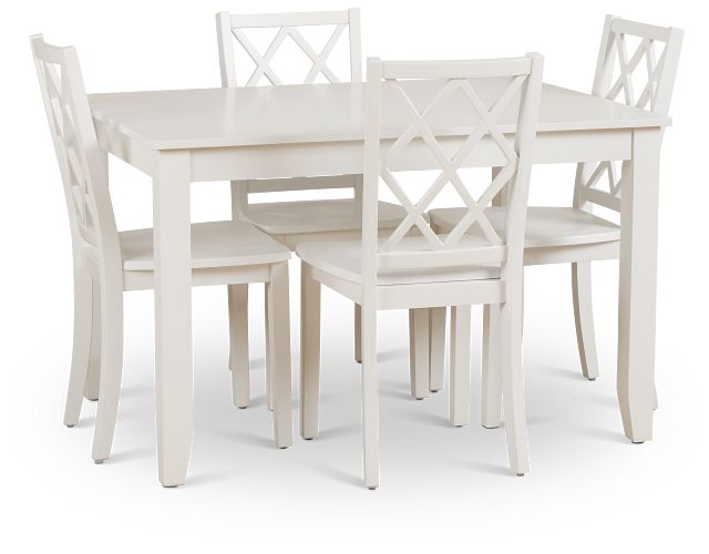 Edgartown White Rect Table & 4 White Wood Chairs