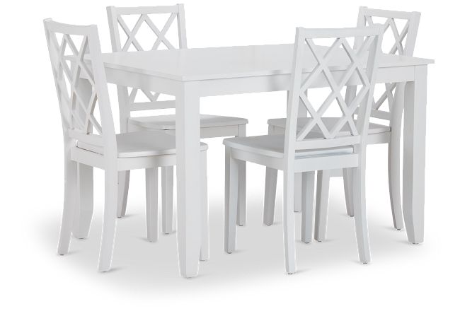 Edgartown White Rect Table & 4 White Wood Chairs