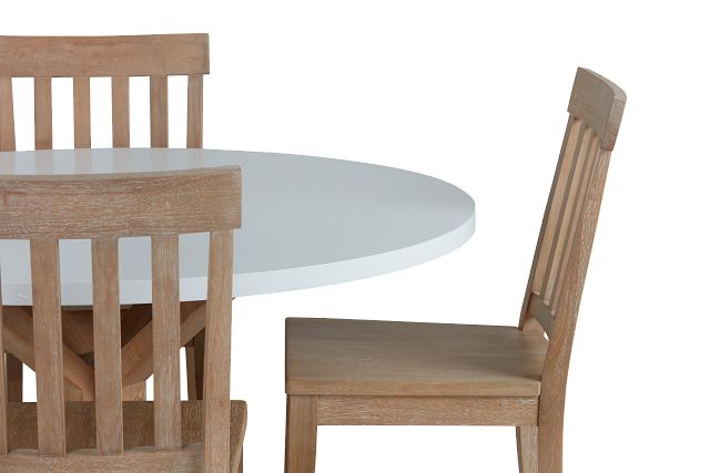Nantucket Two-tone White Round Table & 4 Light Tone Chairs