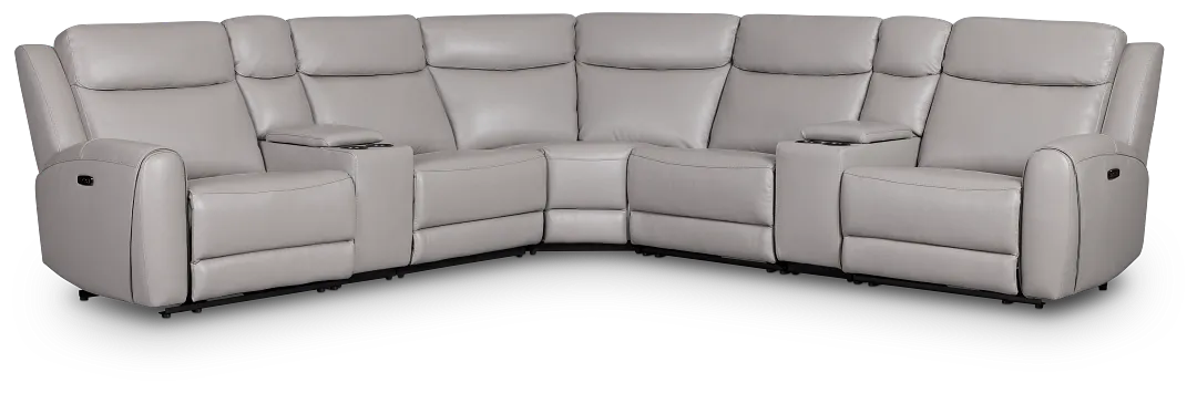Walker Light Gray Lthr/vinyl Large Triple Power Reclining Two-arm Sectional