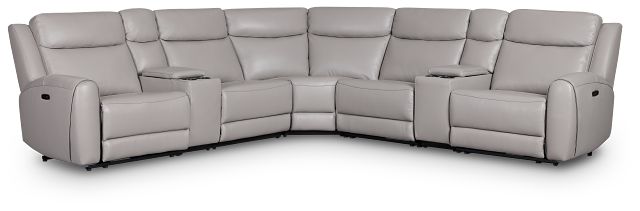 Walker Light Gray Lthr/vinyl Large Triple Power Reclining Two-arm Sectional