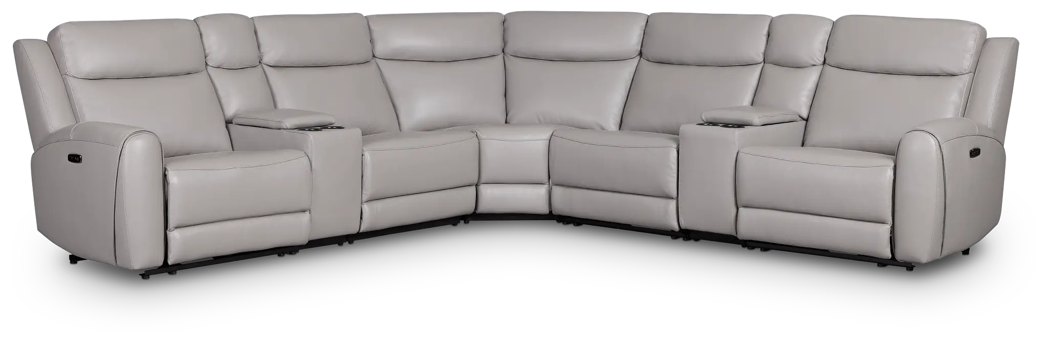 Walker Light Gray Lthr/vinyl Large Triple Power Reclining Two-arm Sectional Walker Light Gray Lthr/vinyl Large Triple Power Reclining Two-arm Sectional