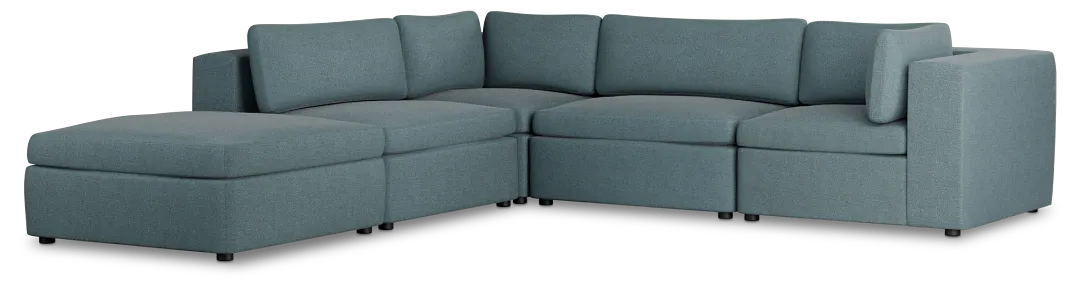 Destin Sutton Blue Fabric 5pc Bumper Sectional