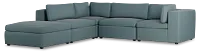 Destin Sutton Blue Fabric 5pc Bumper Sectional