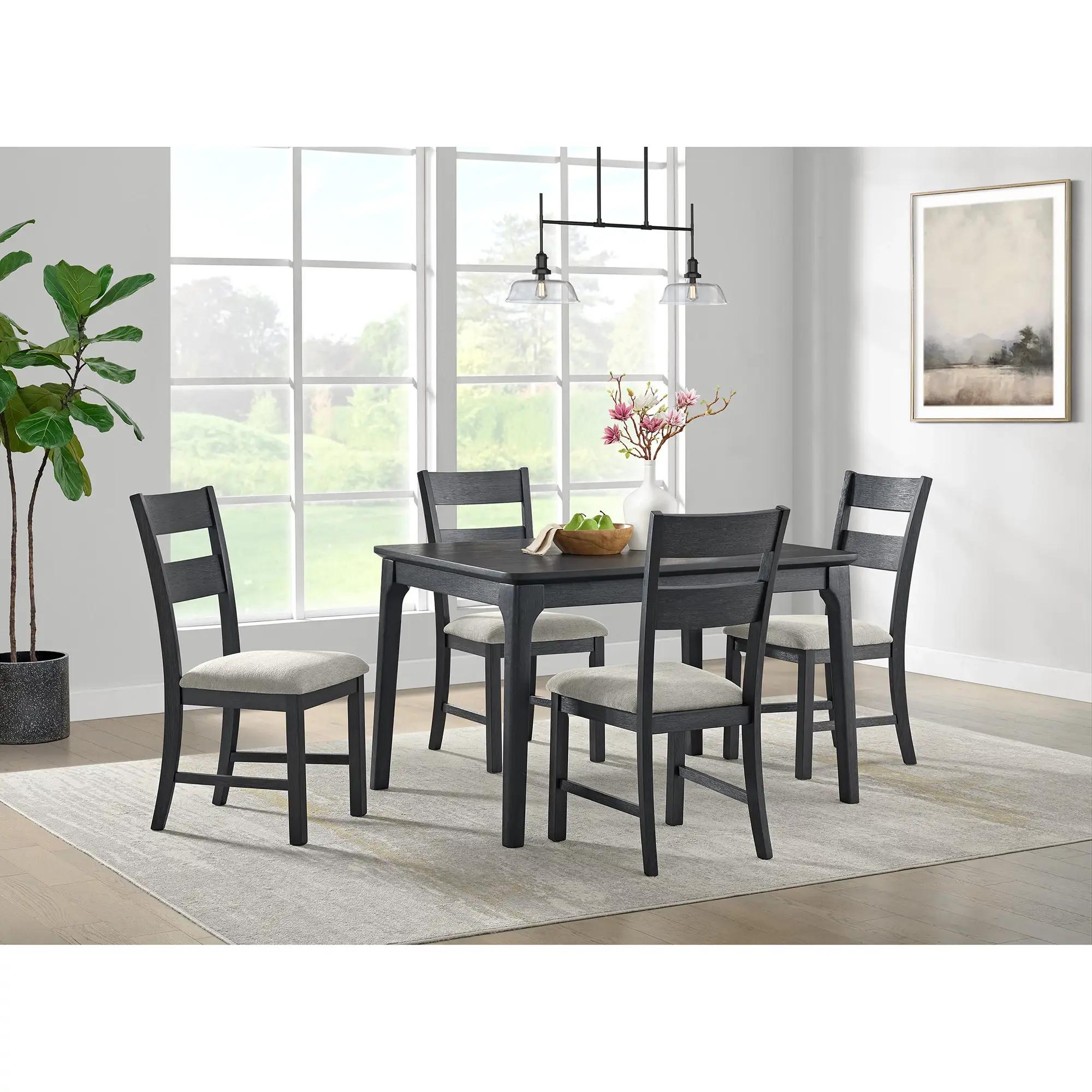 Kerensa Black Rect Table & 4 Upholstered Chairs Kerensa Black Rect Table & 4 Upholstered Chairs