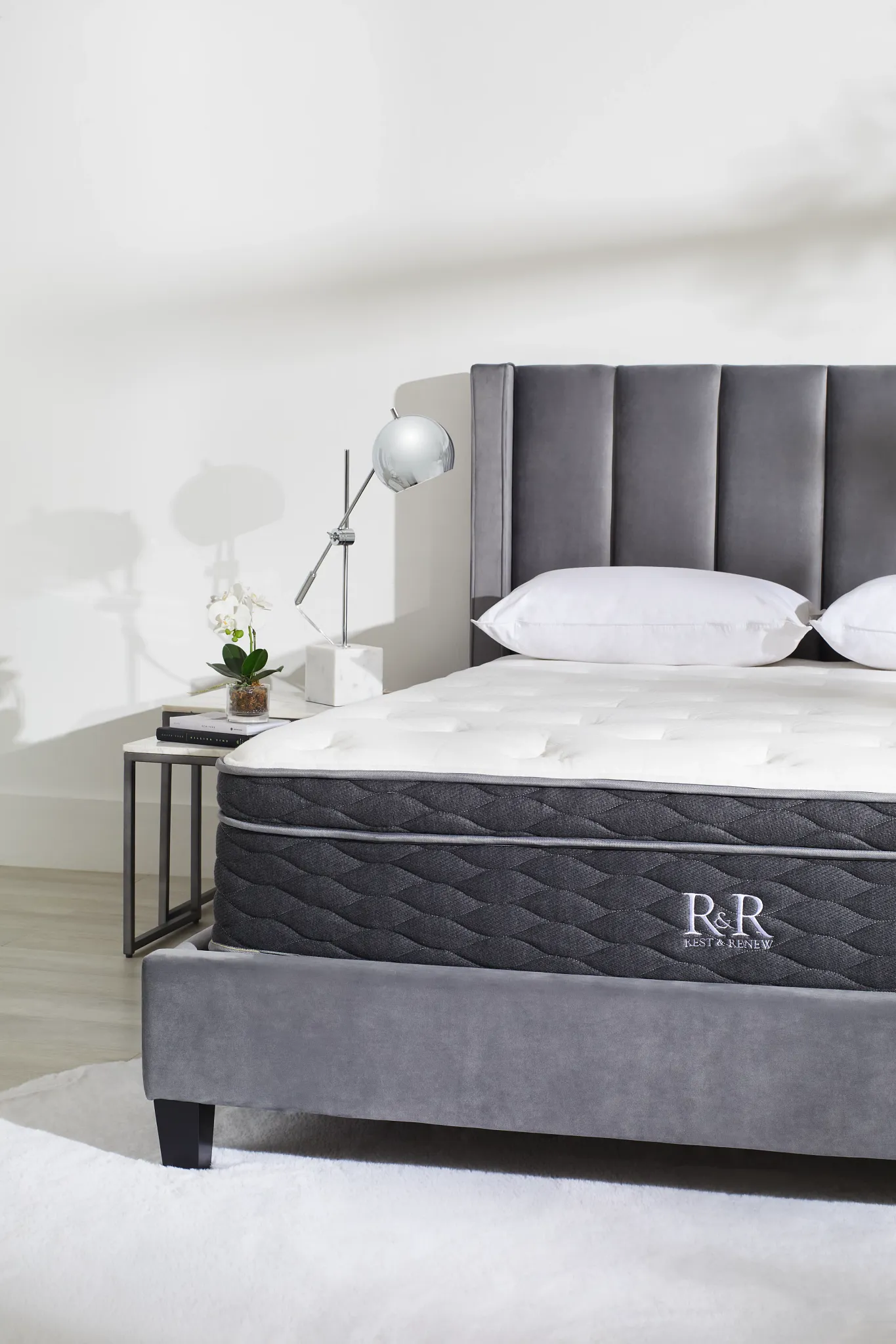 Audrey Dark Gray Velvet Platform Bed