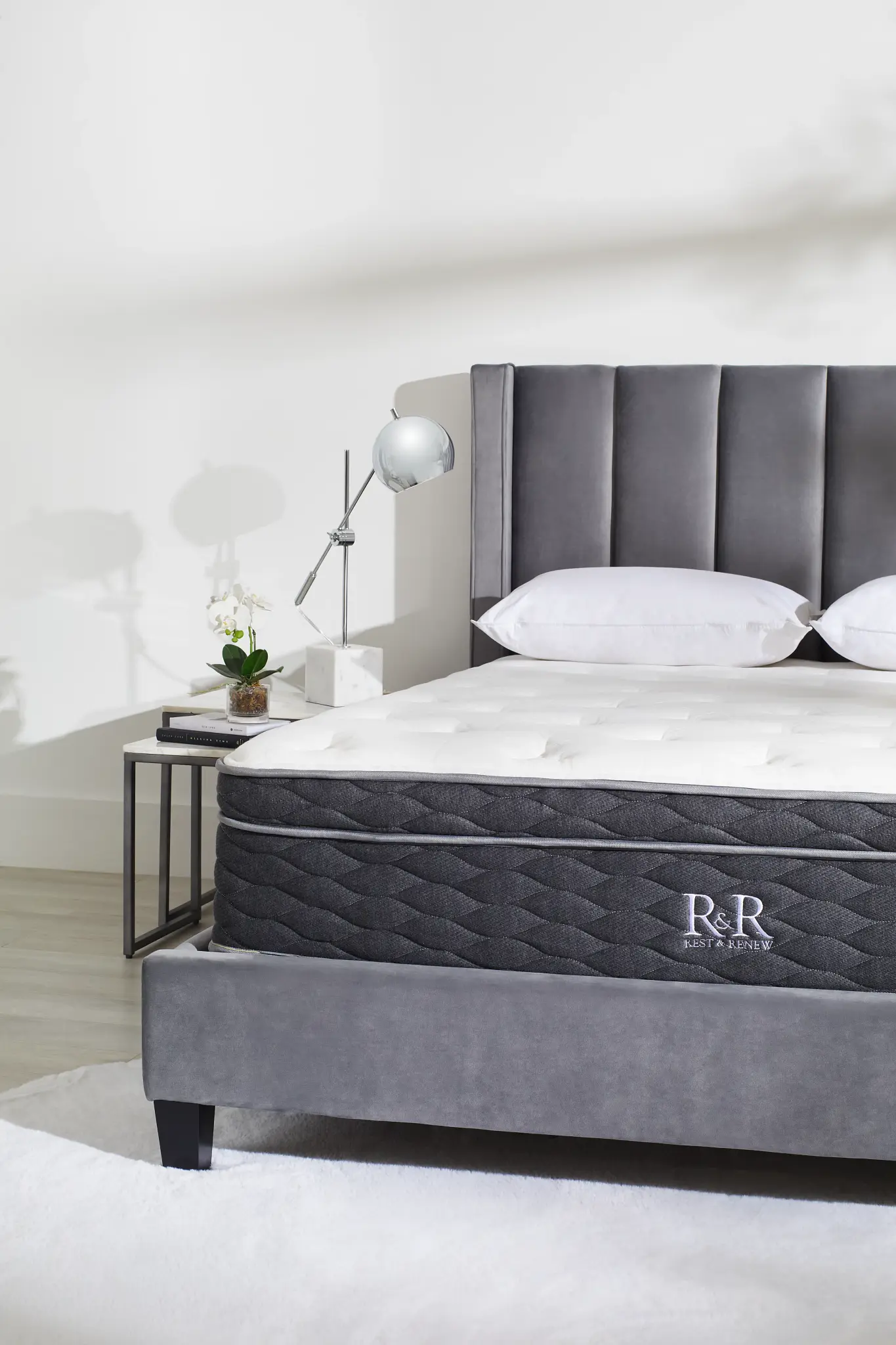 Audrey Dark Gray Velvet Platform Bed Audrey Dark Gray Velvet Platform Bed