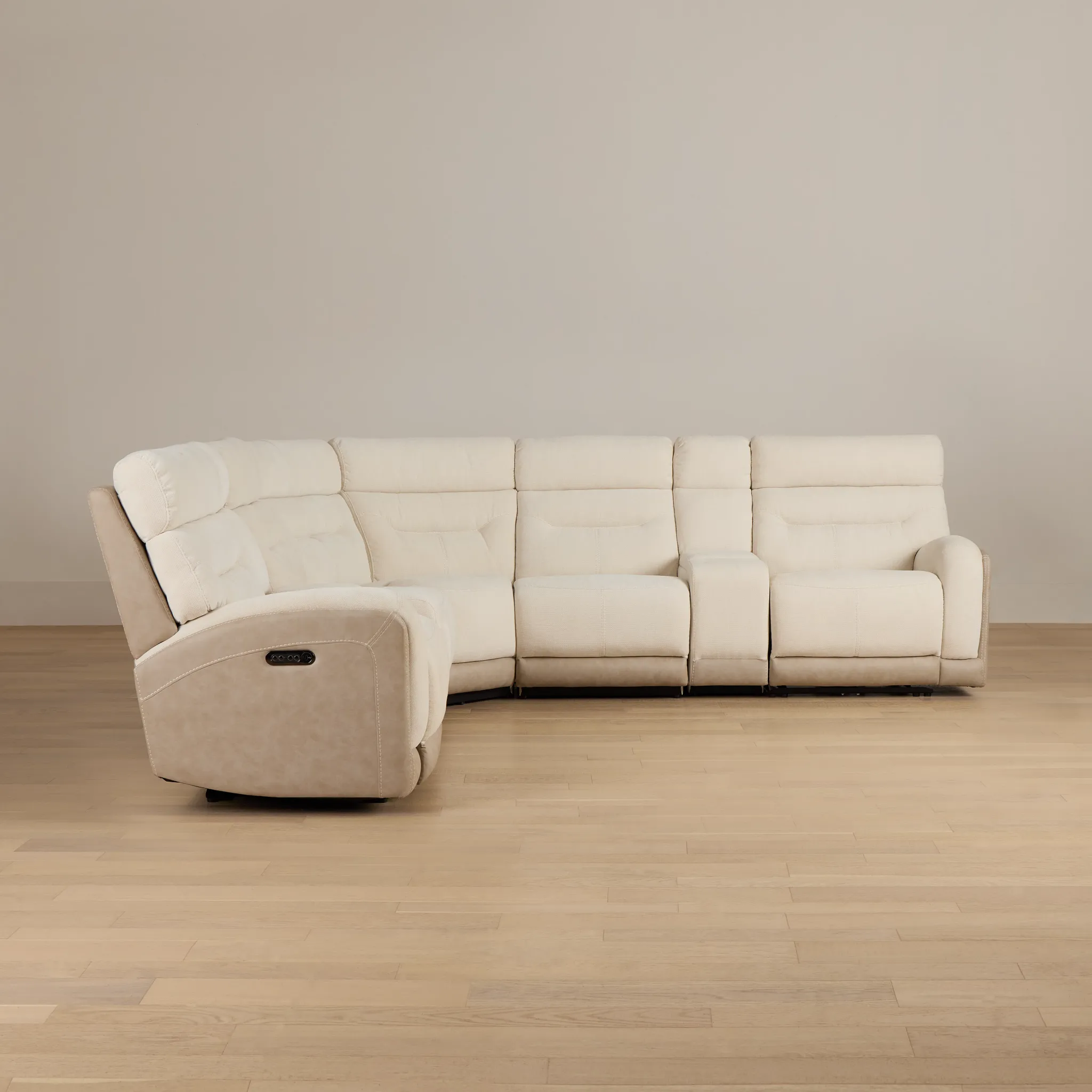 Travis Light Beige Fabric Large Triple Power Reclining Two-arm Sectional