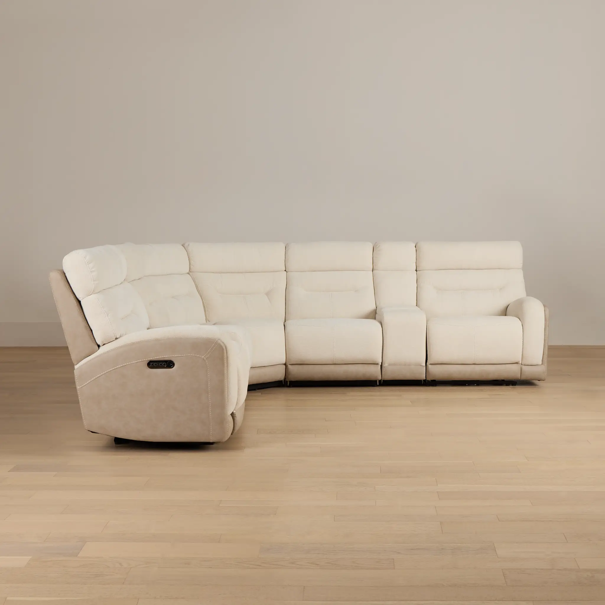 Travis Light Beige Fabric Large Triple Power Reclining Two-arm Sectional Travis Light Beige Fabric Large Triple Power Reclining Two-arm Sectional