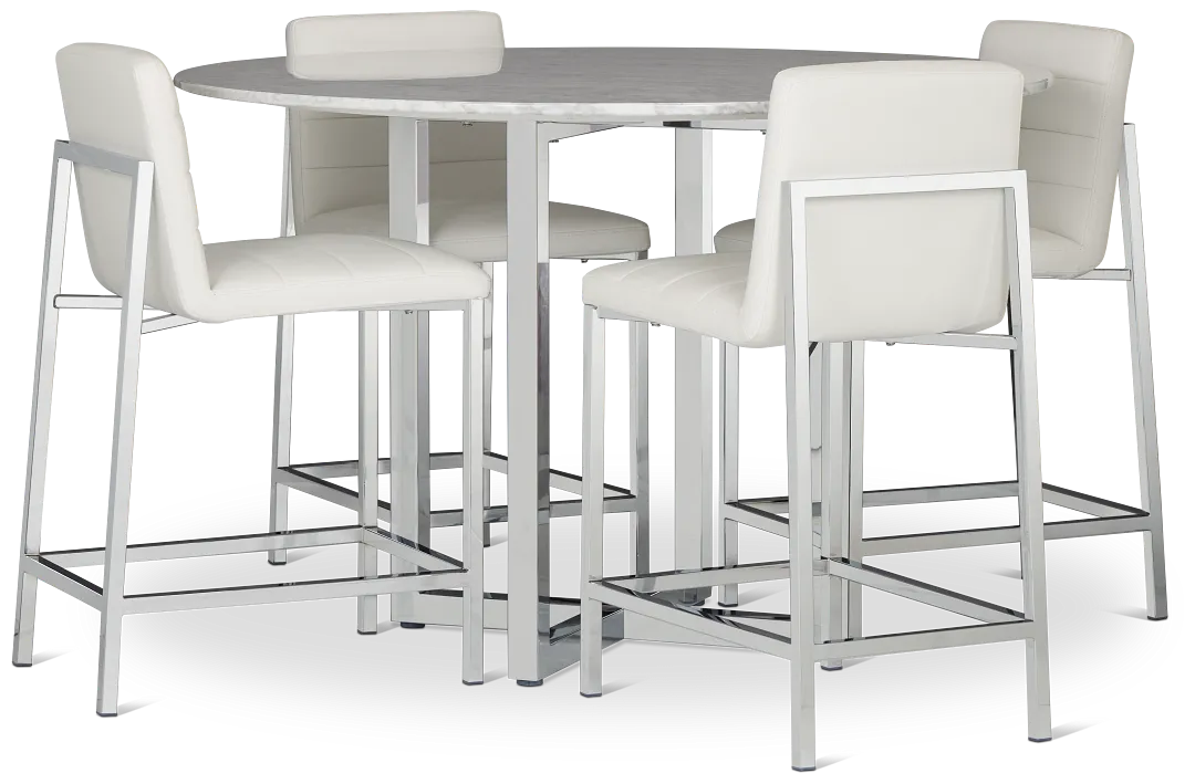 Amalfi White Marble High Table & 4 Upholstered Barstools