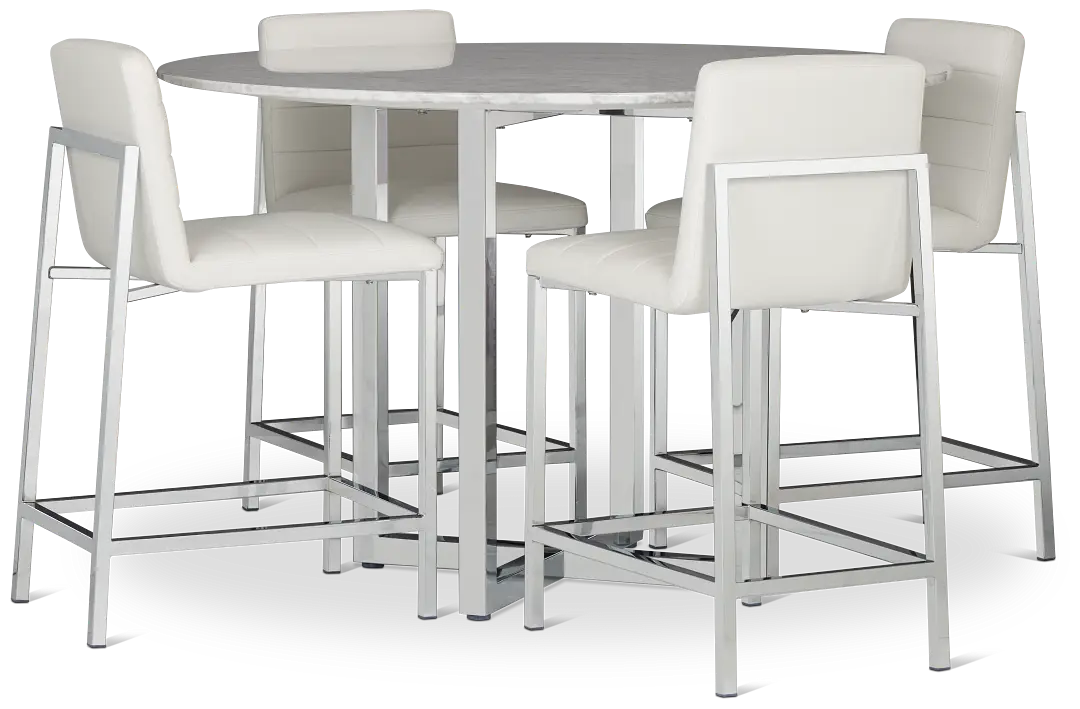 Amalfi White Marble High Table & 4 Upholstered Barstools Amalfi White Marble High Table & 4 Upholstered Barstools
