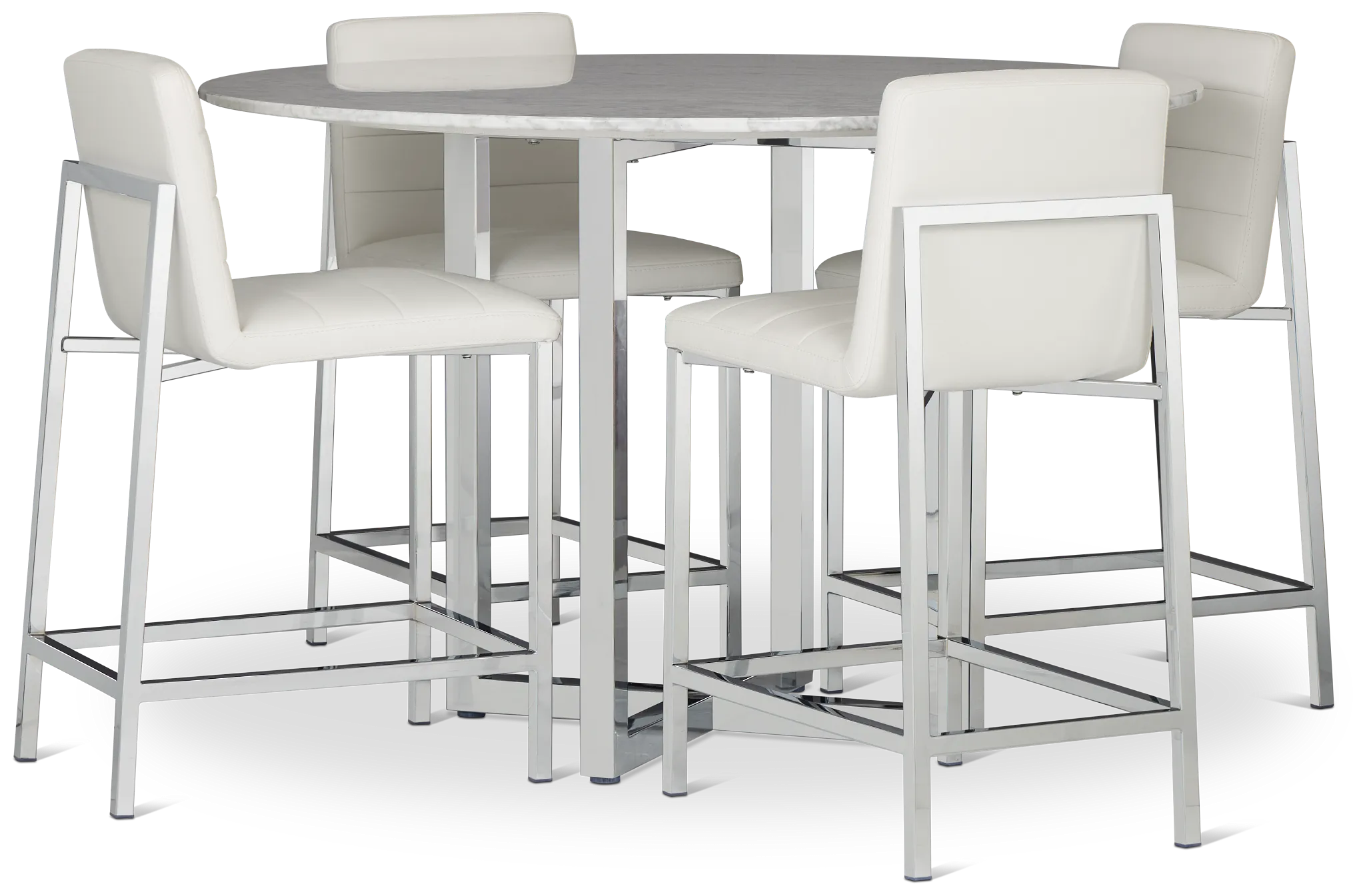 Amalfi White Marble High Table & 4 Upholstered Barstools