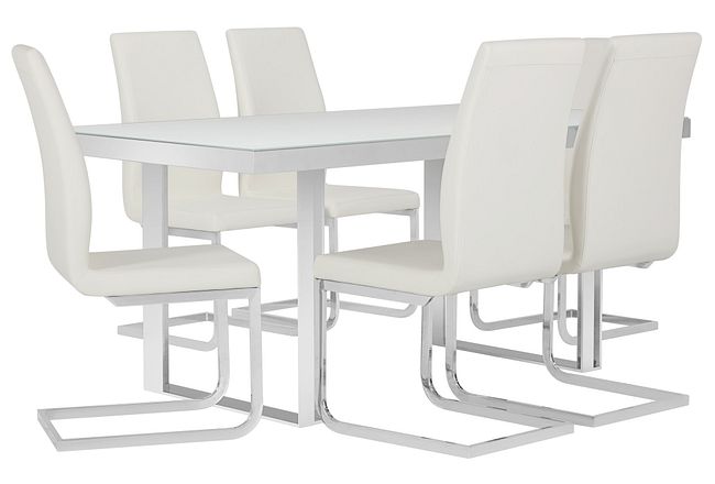 Harley White Glass Table & 4 Upholstered Chairs