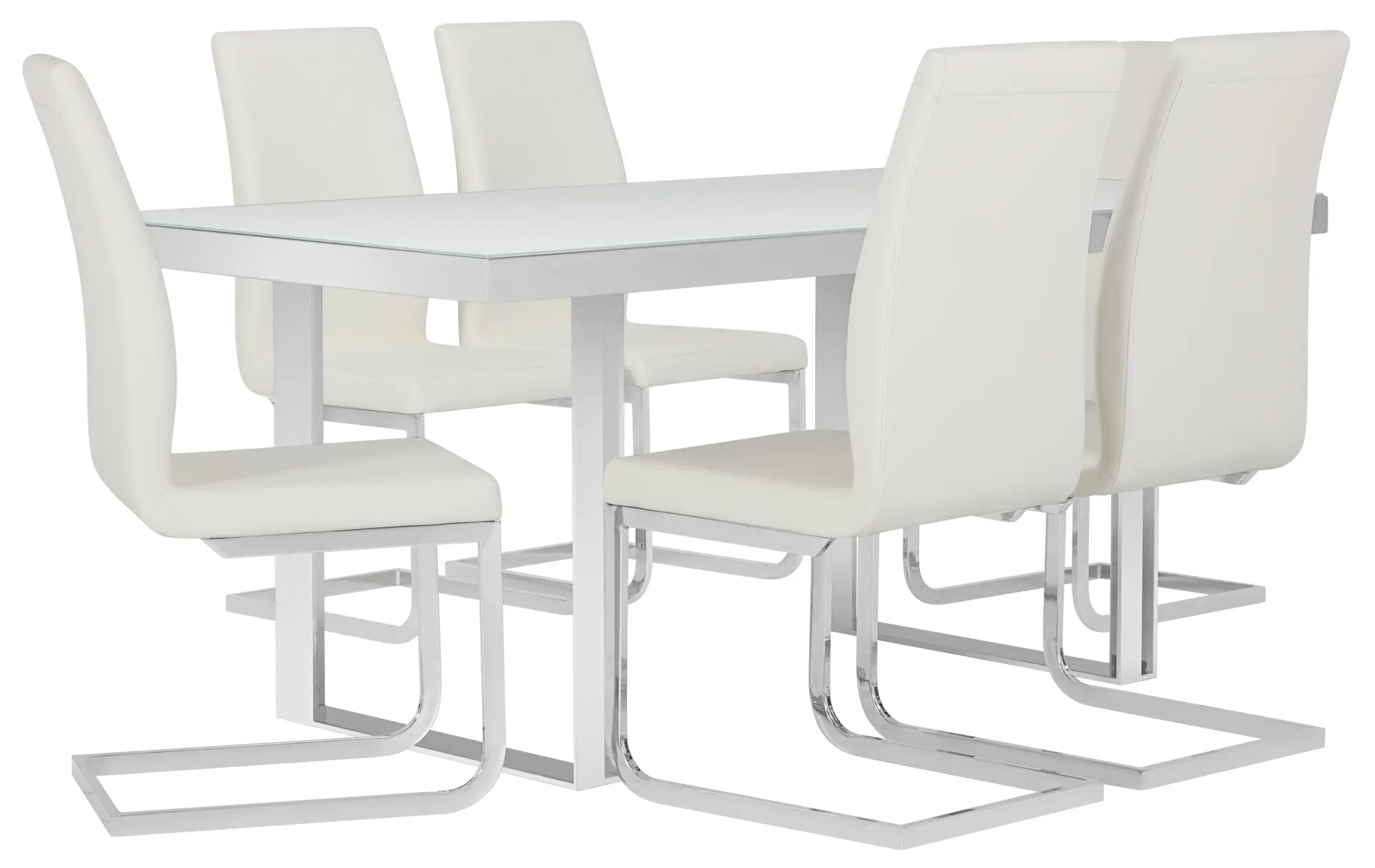 Harley White Glass Table & 4 Upholstered Chairs Harley White Glass Table & 4 Upholstered Chairs