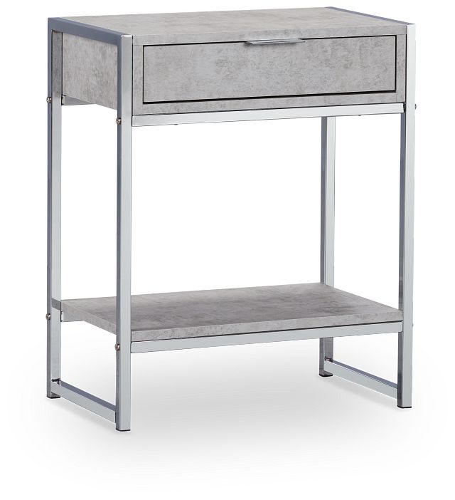 Evansville Light Gray Chrome Nightstand