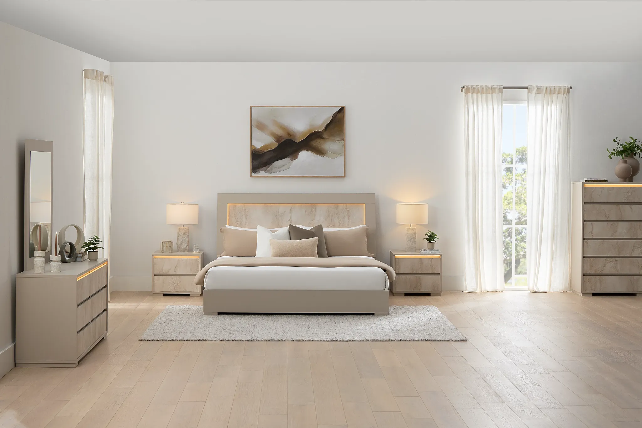 Valencia Light Tone Panel Bed