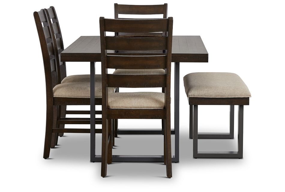 Sawyer Dark Tone Rect Table, 4 Chairs & Bench