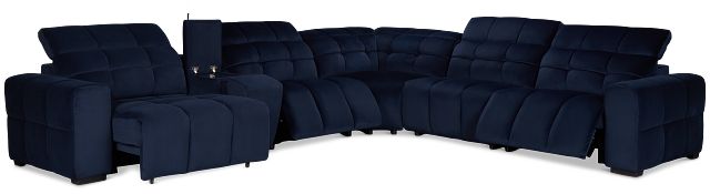 Gemma Navy Velvet Medium Triple Power Left Chaise Sectional