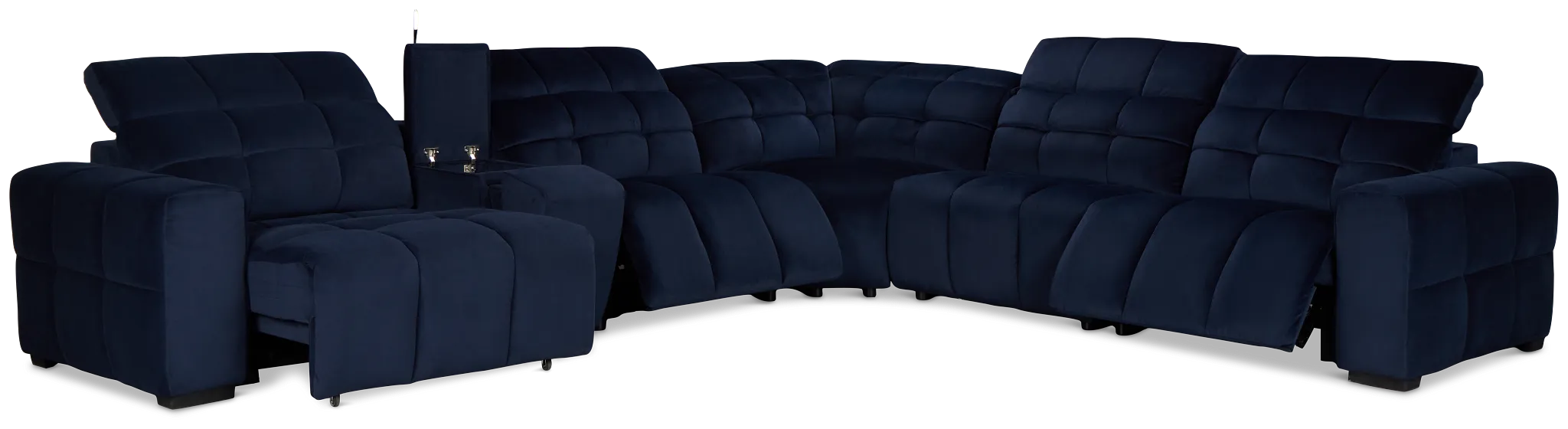 Gemma Navy Velvet Medium Triple Power Left Chaise Sectional