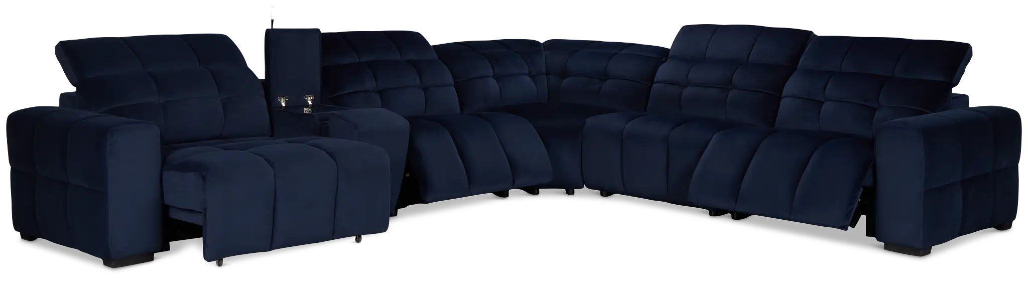 Gemma Navy Velvet Medium Triple Power Left Chaise Sectional Gemma Navy Velvet Medium Triple Power Left Chaise Sectional