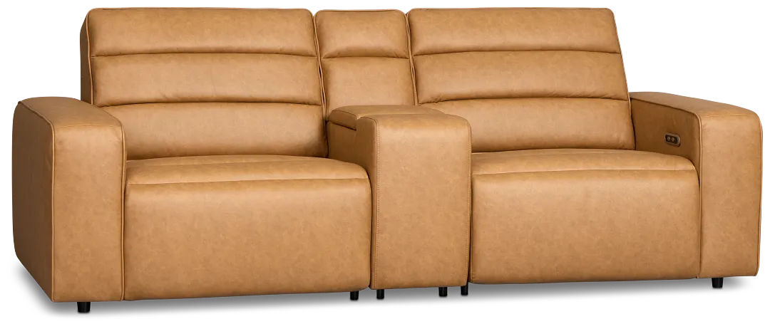 Sawyer Light Brown Micro Power Reclining Console Loveseat