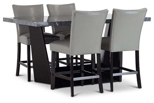 Auburn Dark Gray High Table & 4 Gray Upholstered Barstools (1)