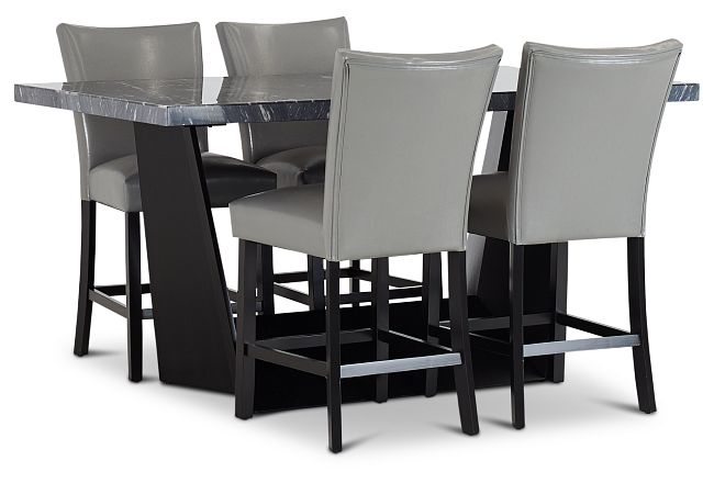 Auburn Dark Gray High Table & 4 Gray Upholstered Barstools