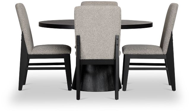 Modesto Black Round Table & 4 Upholstered Chairs