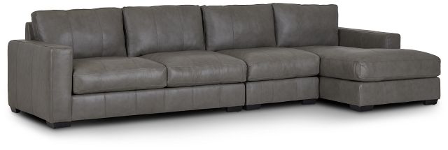 Dawkins Gray Leather Small Right Chaise Sectional